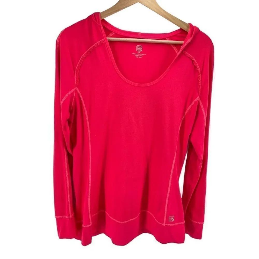 Apana Womens Active Sweatshirt Hooded Long Sleeve Pullover Stretch Pink Size XL